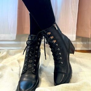 Marc fisher leather combat lace up ankle boots black.
